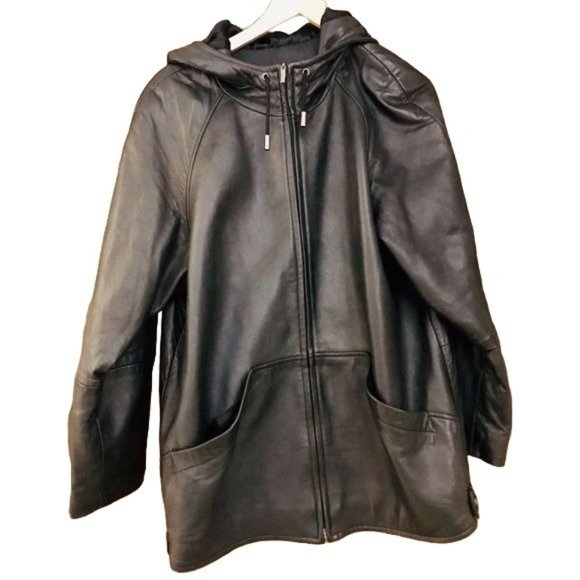 LNR by la nouvelle renaissance black hooded leather jacket Size M